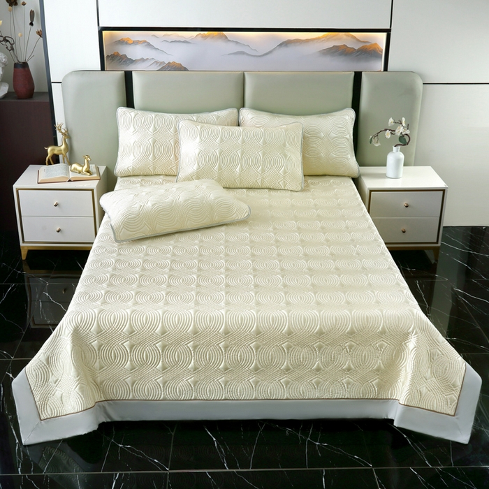 91家纺网 家纺一手货源 找家纺 OL家纺2025新款冰丝绸夏被床盖款三件套 柠檬黄