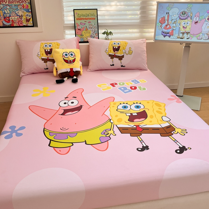 91家纺网 家纺一手货源 找家纺 金爱家2025新款全棉大版单品-床笠 棉单品-粉粉海绵宝宝