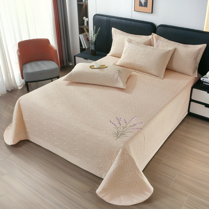 91家纺网 家纺一手货源 找家纺 OL家纺2025新款玉锦缎纯色床盖三件套-薰衣草 香槟色