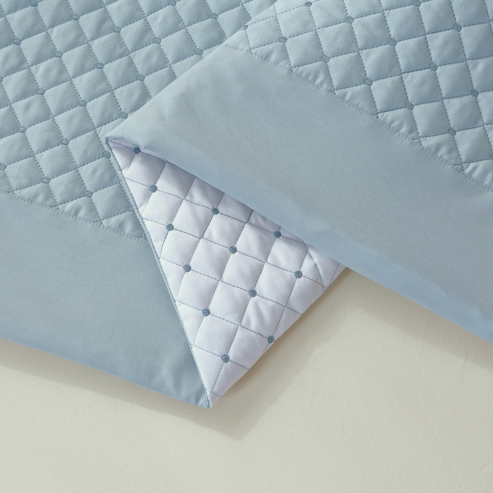 91家纺网 家纺一手货源 找家纺 OL家纺2025新款玉锦缎纯色床盖三件套-巴格莉 深蓝