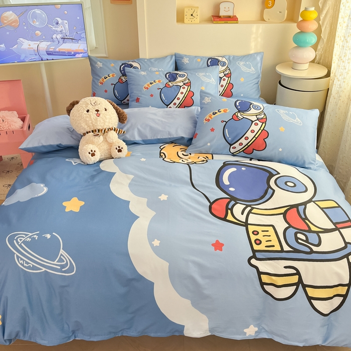 91家纺网 家纺一手货源 找家纺 金爱家 2025新款太空人纯棉四件套 环游太空人