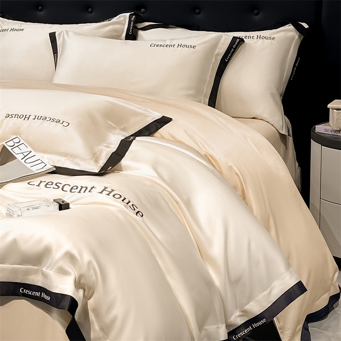 91家纺网 家纺一手货源 找家纺 笙意家纺 2025新款轻奢时尚水洗冰丝四件套-奥芬系列 奥芬-奶昔白+梧桐杏