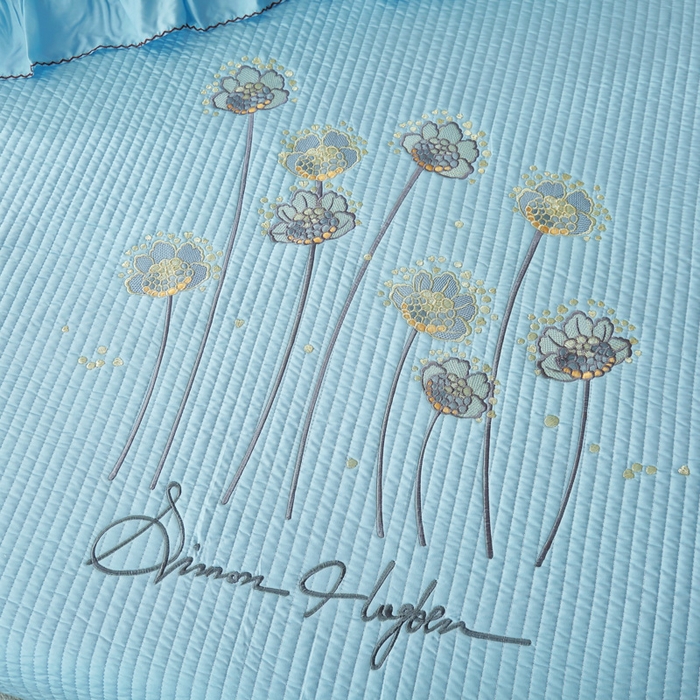 91家纺网 家纺一手货源 找家纺 OL家纺2025新款天丝床盖三件套系列-蒲公英 秋波蓝