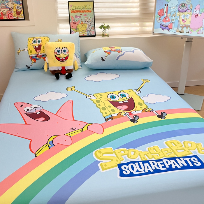 91家纺网 家纺一手货源 找家纺 金爱家2025新款全棉大版单品-床笠 棉单品-彩虹海绵宝宝