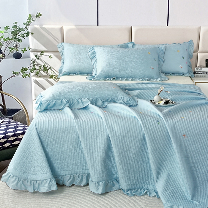 91家纺网 家纺一手货源 找家纺 OL家纺2025新款天丝床盖三件套系列-清新交响曲 秋波蓝