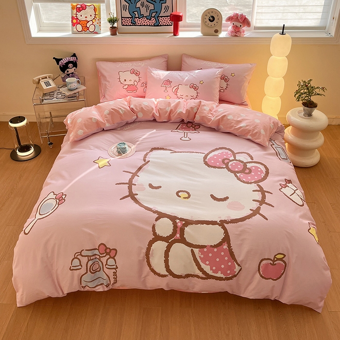 91家纺网 家纺一手货源 找家纺 蓝邻家纺 2025新款全棉大版三丽鸥四件套系列 晚安凯蒂