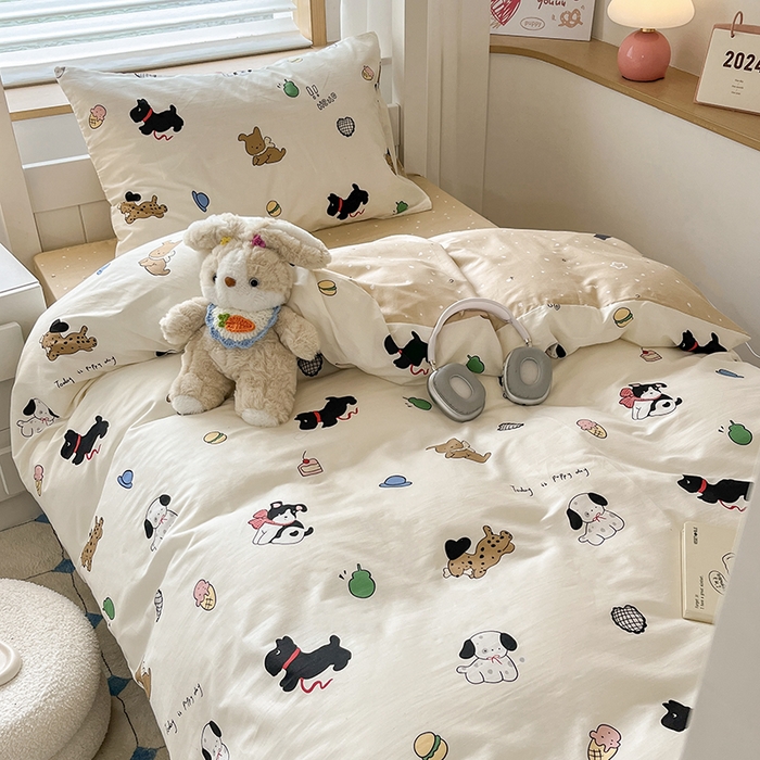 91家纺网 家纺一手货源 找家纺 慕尚家纺 2025新款全棉印花学生三件套套件 萌宠乐园