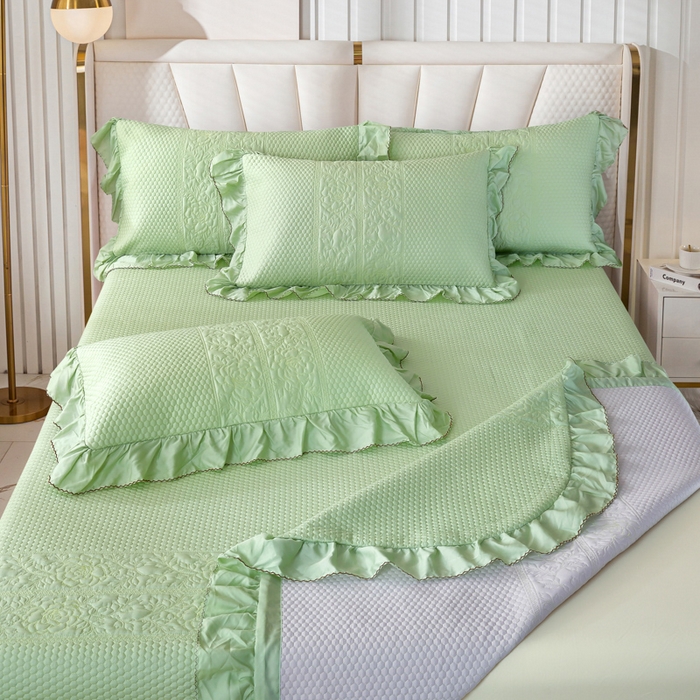 91家纺网 家纺一手货源 找家纺 OL家纺2025新款天丝床盖三件套系列-牡丹 苹果绿
