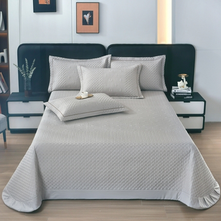 OL家纺2025新款玉锦缎纯色床盖三件套-巴格莉 灰色
