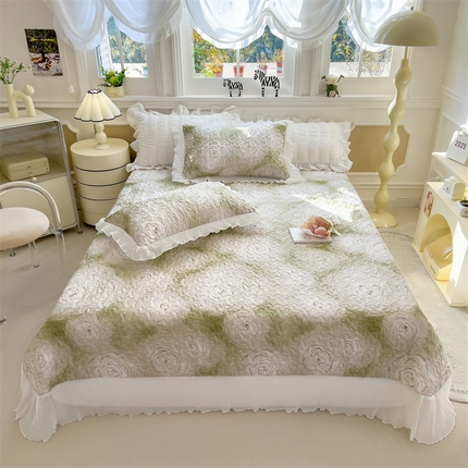 迪梦思家纺 2025新款A类莱赛尔兰精天丝韩版印花床盖床裙床褥夏被 床盖-绿意
