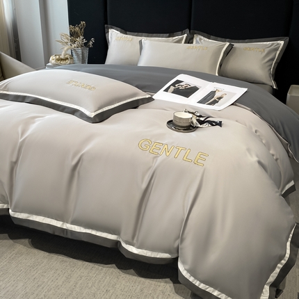 首尔家纺 2025水洗真丝四件套宽边款布达佩斯系列 布达佩斯-浅灰拼深灰