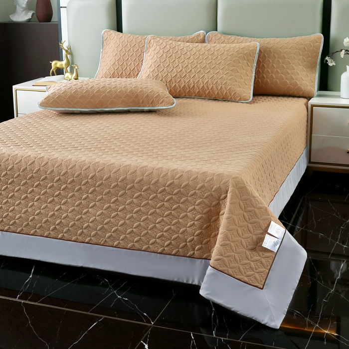 91家纺网 家纺一手货源 找家纺 OL家纺2025新款凉感丝夏被床盖款三件套 摩卡棕