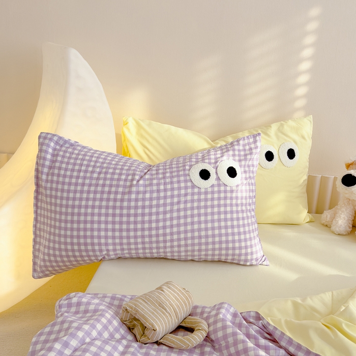 91家纺网 家纺一手货源 找家纺 老帅的工厂店 2025新款多巴胺水洗云朵棉大眼睛系列夏被四件套 麻薯