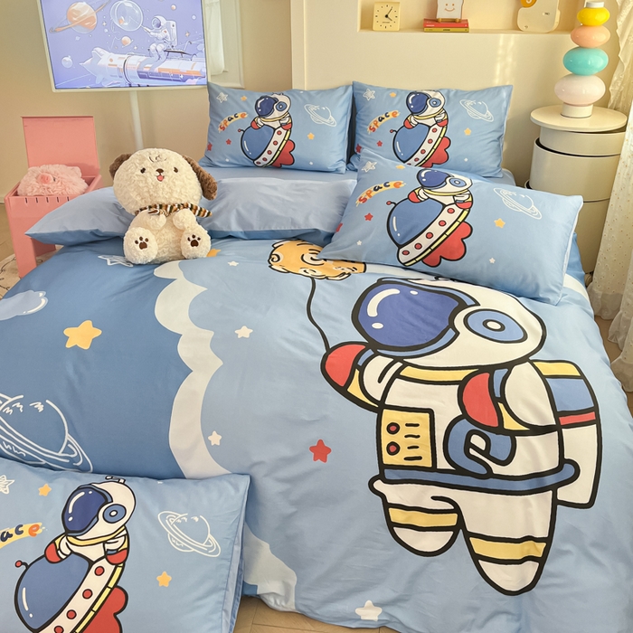 91家纺网 家纺一手货源 找家纺 金爱家 2025新款太空人纯棉四件套 环游太空人