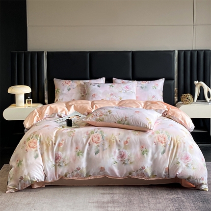 优贝 2025新款100%兰精天丝60S数码印花天丝四件套 陌上花开-粉