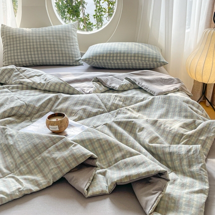 老帅的工厂店 2025新款云朵棉无印风格子夏被 咖大格