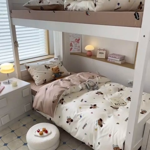 91家纺网 家纺一手货源 找家纺 慕尚家纺 2025新款全棉印花学生三件套套件 彩色爱心狗