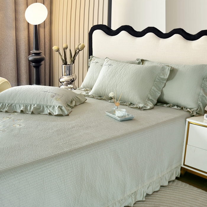 91家纺网 家纺一手货源 找家纺 OL家纺2025新款天丝床盖三件套系列-蒲公英 沙滩灰