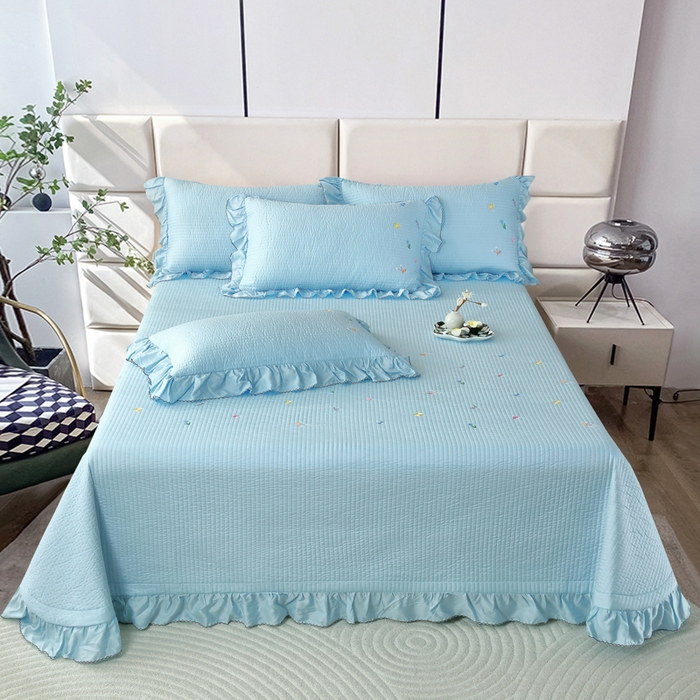 91家纺网 家纺一手货源 找家纺 OL家纺2025新款天丝床盖三件套系列-清新交响曲 秋波蓝