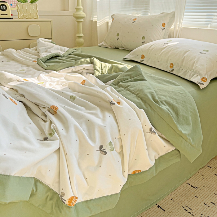 91家纺网 家纺一手货源 找家纺 佳轩家纺 2025新款针织双层纱夏被四件套夏凉被 彩色玫瑰