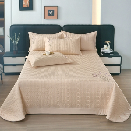 91家纺网 家纺一手货源 找家纺 （总）OL家纺2025新款玉锦缎纯色床盖三件套-薰衣草