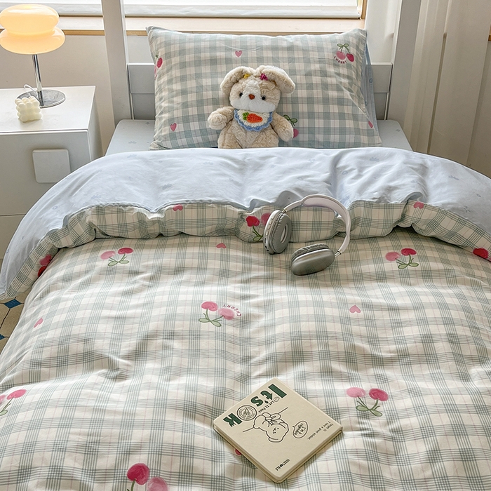 91家纺网 家纺一手货源 找家纺 慕尚家纺 2025新款全棉印花学生三件套套件 樱桃