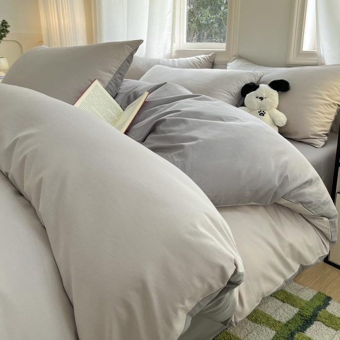 91家纺网 家纺一手货源 找家纺 泽西家纺2025新款A类全棉双拼纯色纯棉单被套 浅灰+深灰