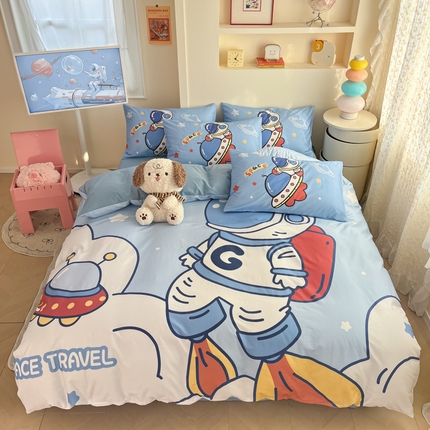 91家纺网 家纺一手货源 找家纺 金爱家 2025新款太空人纯棉四件套 飞碟太空人