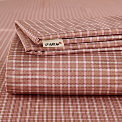 91家纺网 家纺一手货源 找家纺 ME/ERA HOME寐时代 2025新款全棉老粗布床单款三件套 全棉条格-塞约-粉