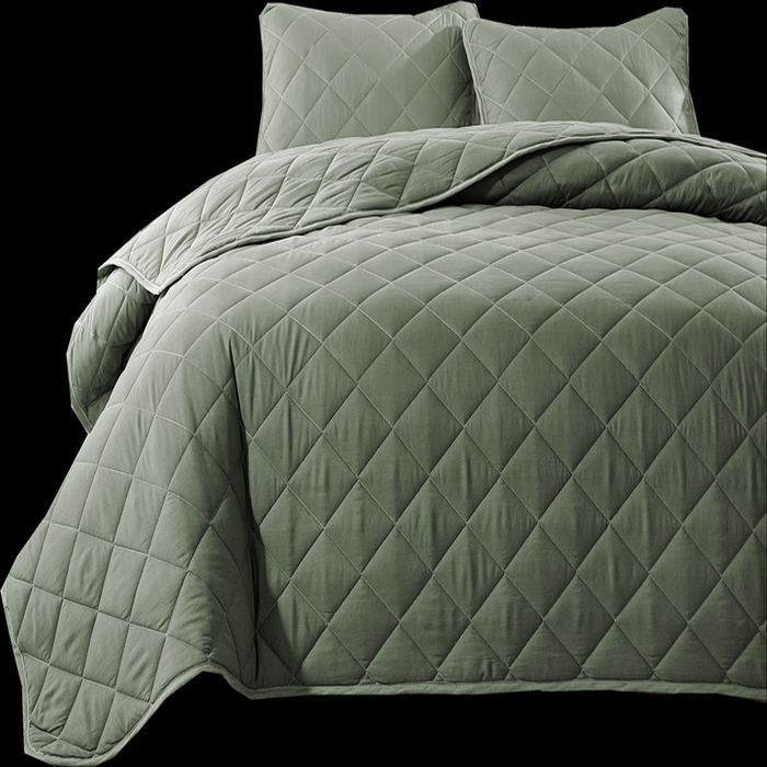 91家纺网 家纺一手货源 找家纺 温宁2025新款跨境外贸专供斜方格床盖 绿色