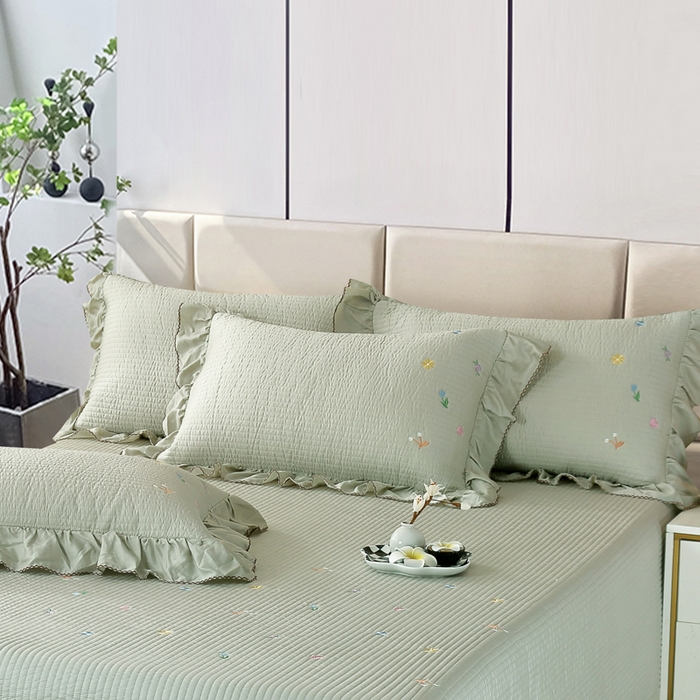 91家纺网 家纺一手货源 找家纺 OL家纺2025新款天丝床盖三件套系列-清新交响曲 沙滩灰