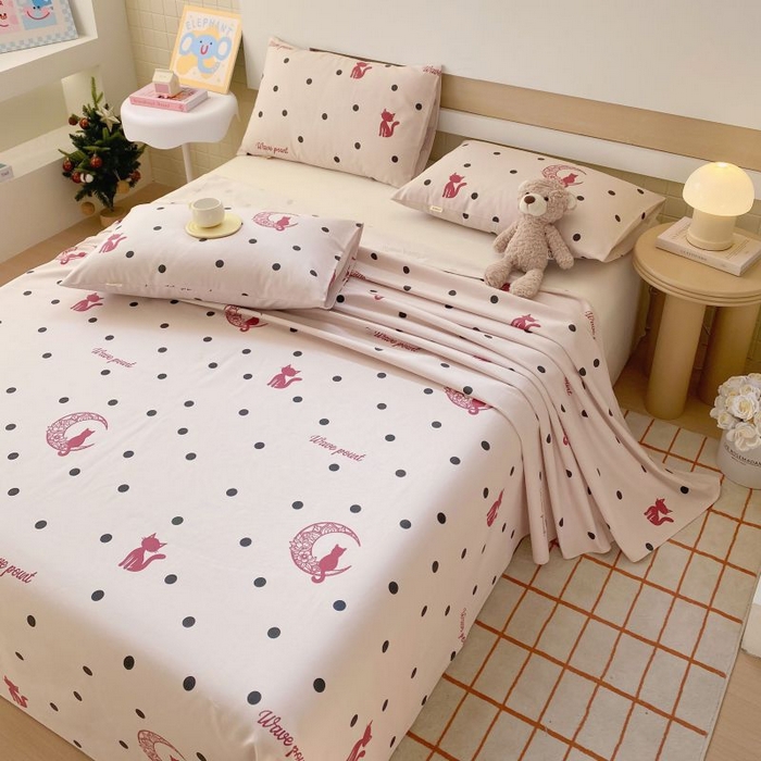 91家纺网 家纺一手货源 找家纺 ME/ERA HOME寐时代 2025新款全棉老粗布床单款三件套 全棉卡通-月亮猫