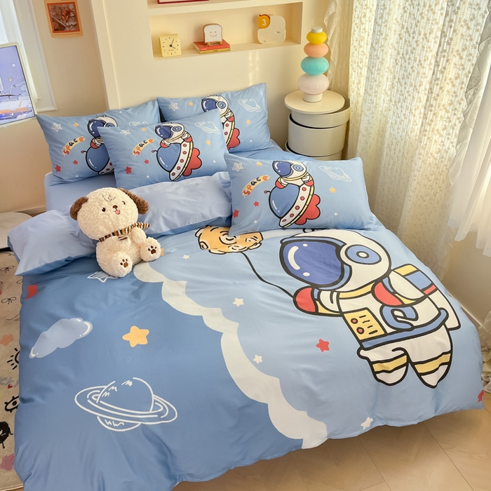91家纺网 家纺一手货源 找家纺 金爱家 2025新款太空人纯棉四件套 环游太空人