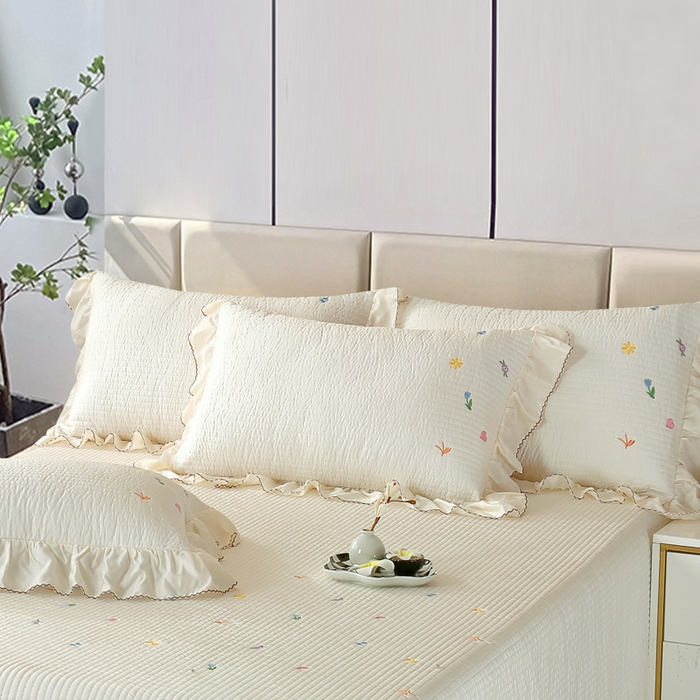 91家纺网 家纺一手货源 找家纺 OL家纺2025新款天丝床盖三件套系列-清新交响曲 孔白米