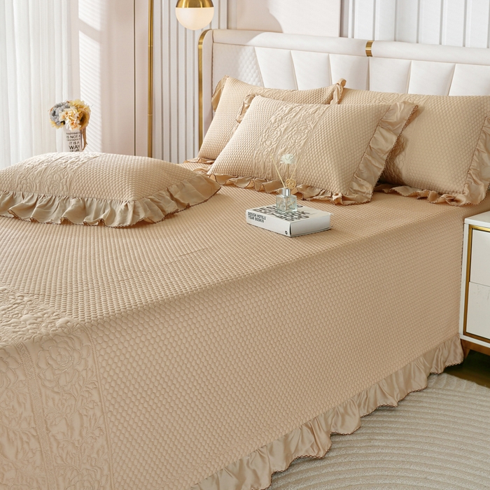 91家纺网 家纺一手货源 找家纺 OL家纺2025新款天丝床盖三件套系列-牡丹 枣栗色