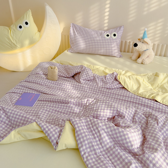 91家纺网 家纺一手货源 找家纺 老帅的工厂店 2025新款多巴胺水洗云朵棉大眼睛系列夏被四件套 麻薯