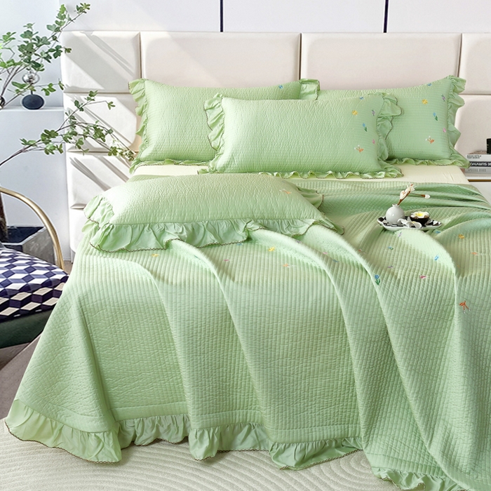 91家纺网 家纺一手货源 找家纺 OL家纺2025新款天丝床盖三件套系列-清新交响曲 苹果绿