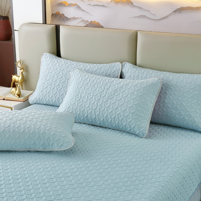 91家纺网 家纺一手货源 找家纺 OL家纺2025新款凉感丝夏被床盖款三件套 天空蓝