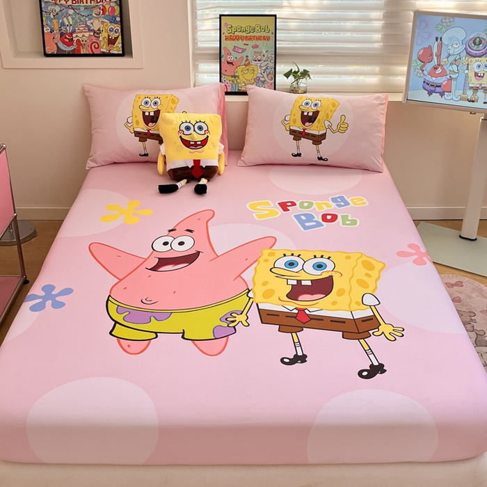 91家纺网 家纺一手货源 找家纺 金爱家2025新款全棉大版单品-床笠 棉单品-粉粉海绵宝宝