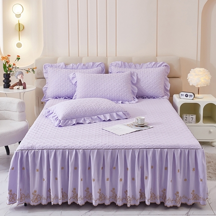 家之硕家纺 2025新款云朵棉刺绣床裙四件套单床裙 紫色
