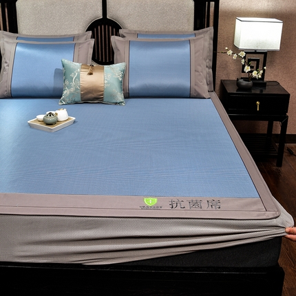 小牛席业2025新款小千鸟格经典款（床笠款）抗菌席凉席藤席冰藤席冰丝席草席竹席乳胶席凉感豆豆席 经典抗菌席  (床笠款)-蓝色