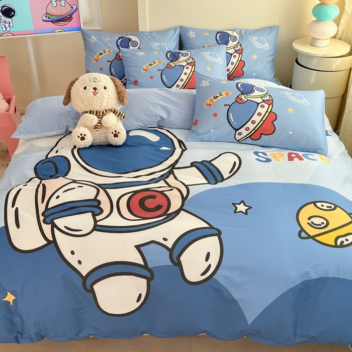 91家纺网 家纺一手货源 找家纺 金爱家 2025新款太空人纯棉四件套 星球太空人