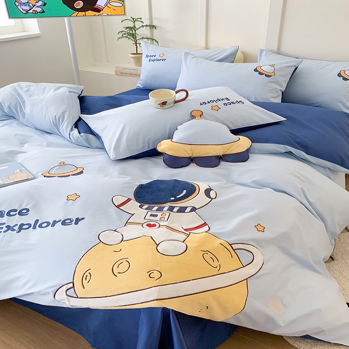 91家纺网 家纺一手货源 找家纺 蜜柚2025新款全棉纯棉贴布绣四件套 宇航员