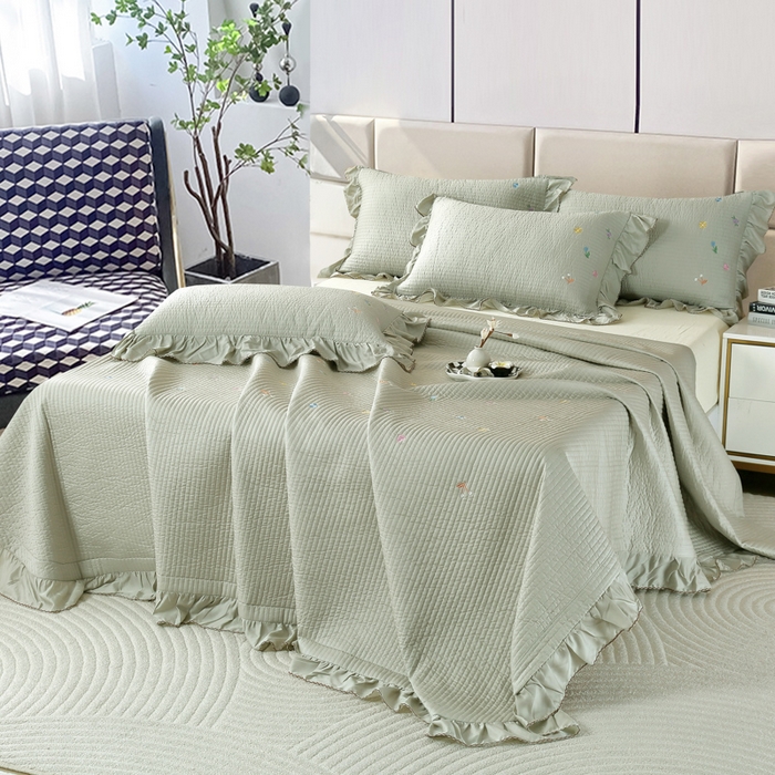 91家纺网 家纺一手货源 找家纺 OL家纺2025新款天丝床盖三件套系列-清新交响曲 沙滩灰