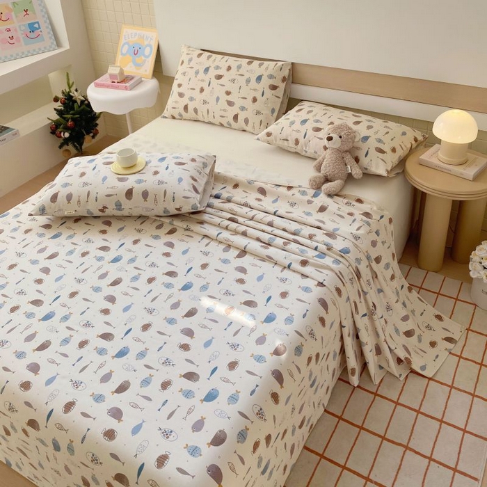 91家纺网 家纺一手货源 找家纺 ME/ERA HOME寐时代 2025新款全棉老粗布床单款三件套 全棉卡通-海底世界