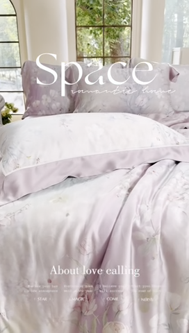 91家纺网 家纺一手货源 找家纺 娇逸家居 2025新品60支天丝数码印花高端夏被四件套 梦蔓-粉