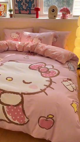 91家纺网 家纺一手货源 找家纺 蓝邻家纺 2025新款全棉大版三丽鸥四件套系列 晚安凯蒂