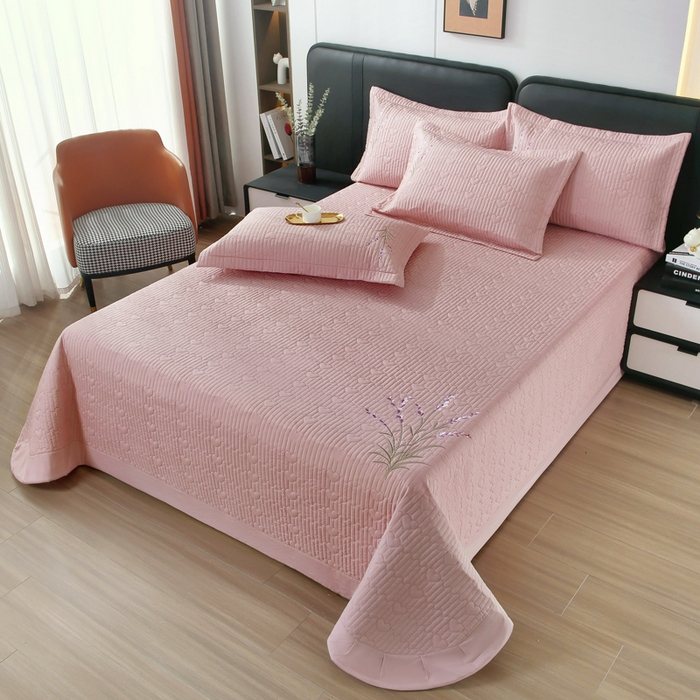 91家纺网 家纺一手货源 找家纺 （总）OL家纺2025新款玉锦缎纯色床盖三件套-薰衣草