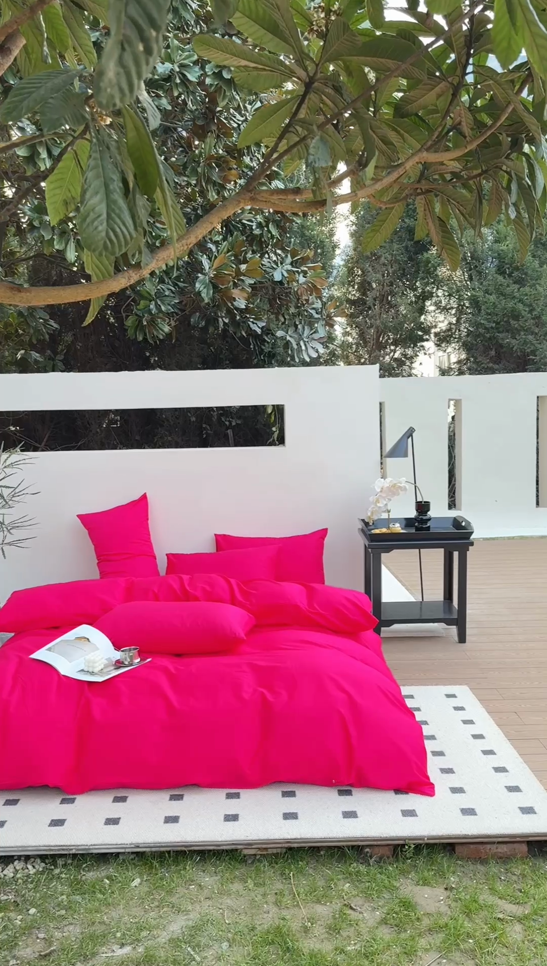 91家纺网 家纺一手货源 找家纺 期遇2025新款全棉13374纯色四件套 洋红