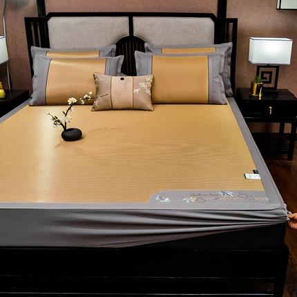 小牛席业 2025新款小千鸟格枫叶款（床笠款）抗菌席凉席藤席冰藤席冰丝席草席竹席乳胶席凉感豆豆席 小千鸟格-枫叶抗菌席（床笠款）咖色